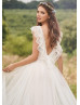 Tiered Flutter Sleeve Ivory Tulle V Back Wedding Dress